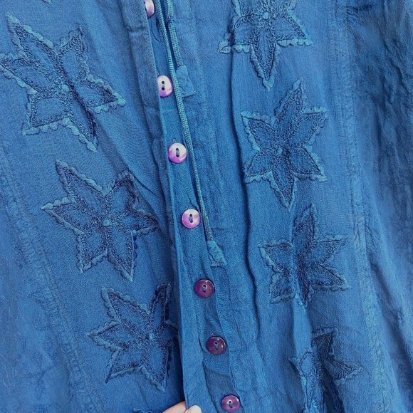 Holy Clothing Rachelle Tunic Top Size XL 1X Blue Ruffle Embroidered Tassels - Picture 7 of 11